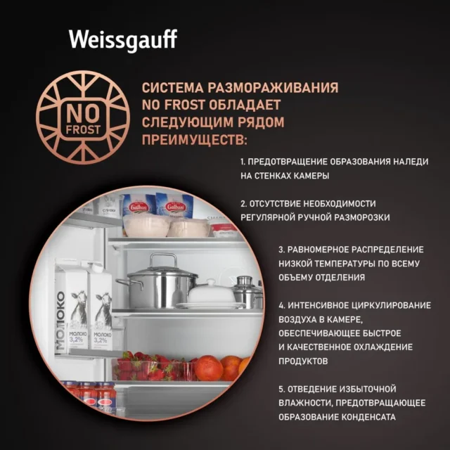 Weissgauff Холодильник двухкамерный French Door WFD 450 Built-in Inverter NoFrost White ,3 года гарантии, Инвертор, Полный No Frost, глубина 60 см, Сенсорное управление, Дисплей, Большой объём, Тихий режим работы, LED освещение, белый. Уцененный товар — изображение 2