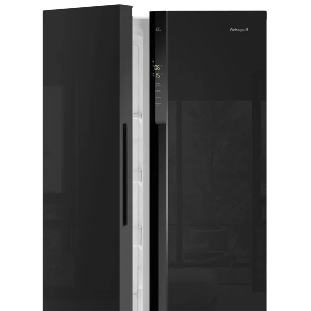 Weissgauff Холодильник Двухкамерный, Двухдверный, Side by Side WSBS 500 Inverter NoFrost Black Glass, Полный No Frost, ИНВЕРТОР, Мощность замораживания 12 кг сутки, Сенсорное управление, Цифровой дисплей, LED освещение, Большой общий объём 500 л, Тихий режим работы, A+, черный, зеркальный — изображение 22