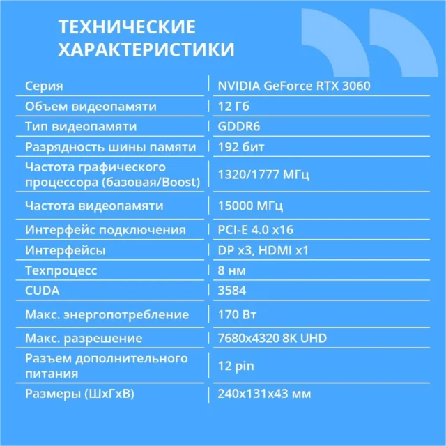 CBR Видеокарта GeForce RTX 3060 VGA-MSRTX3060-12G-RTL 12 ГБ (VGA-MSRTX3060-12G-RTL), LHR — изображение 3