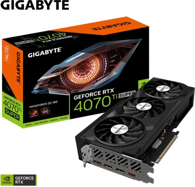 Gigabyte Видеокарта GeForce RTX 4070 Ti SUPER Windforce OC 16 ГБ (GV-N407TSWF3OC-16GD)