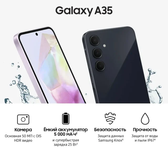 Samsung Смартфон Galaxy A35 5G (8+128GB) 8/128 ГБ, черный, темно-синий — изображение 9